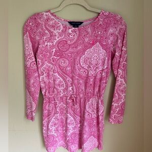 Ralph Lauren 12/14 drop waist dress in pink/white paisley print. Long sleeve
